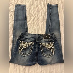 Miss Me Blue Skinny Jeans with Silver Embroidery